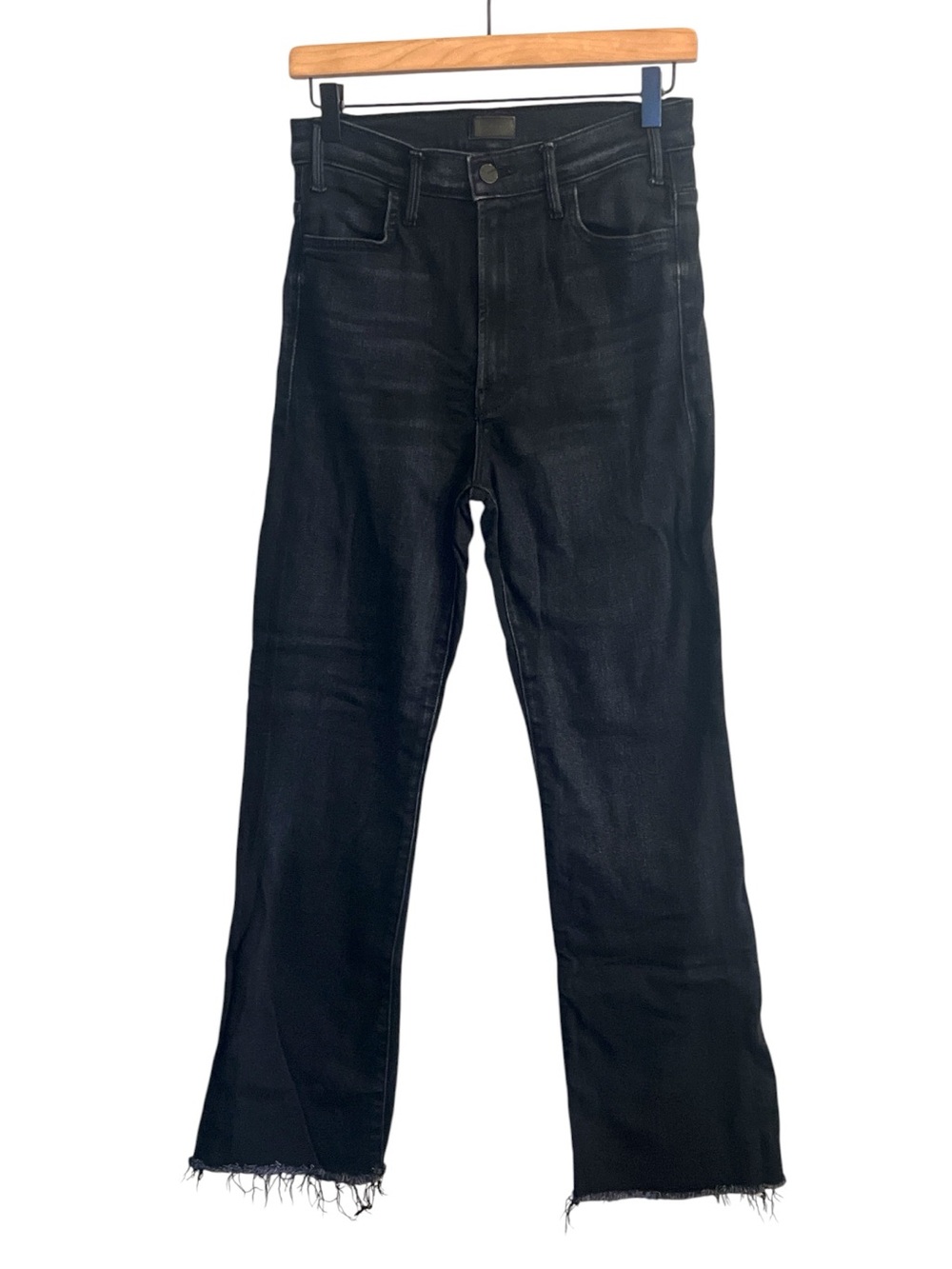 MOTHER Hustler Ankle Fray Crop Flare High Rise Washed Black Jeans 29 - Picture 2 of 14
